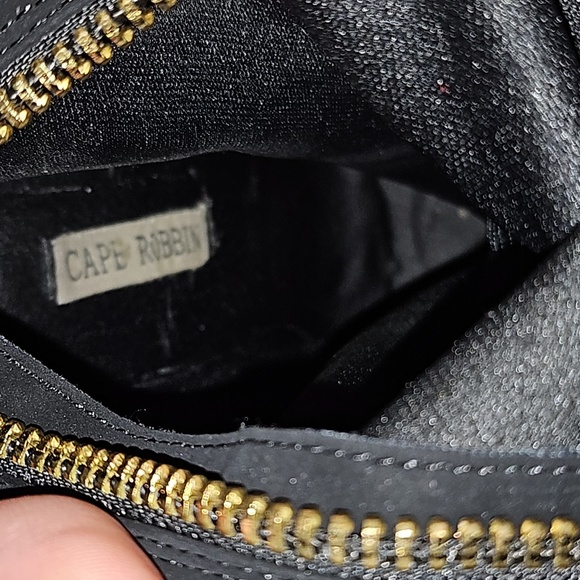 Black Velvet Peep Toe Above Knee Heel Boots - Picture 6 of 7